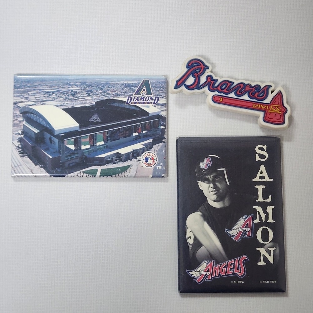 Lot Of 3 Vintage Refrigerator MLB Magnets Braves Diamond Backs LA Angels (Salmon